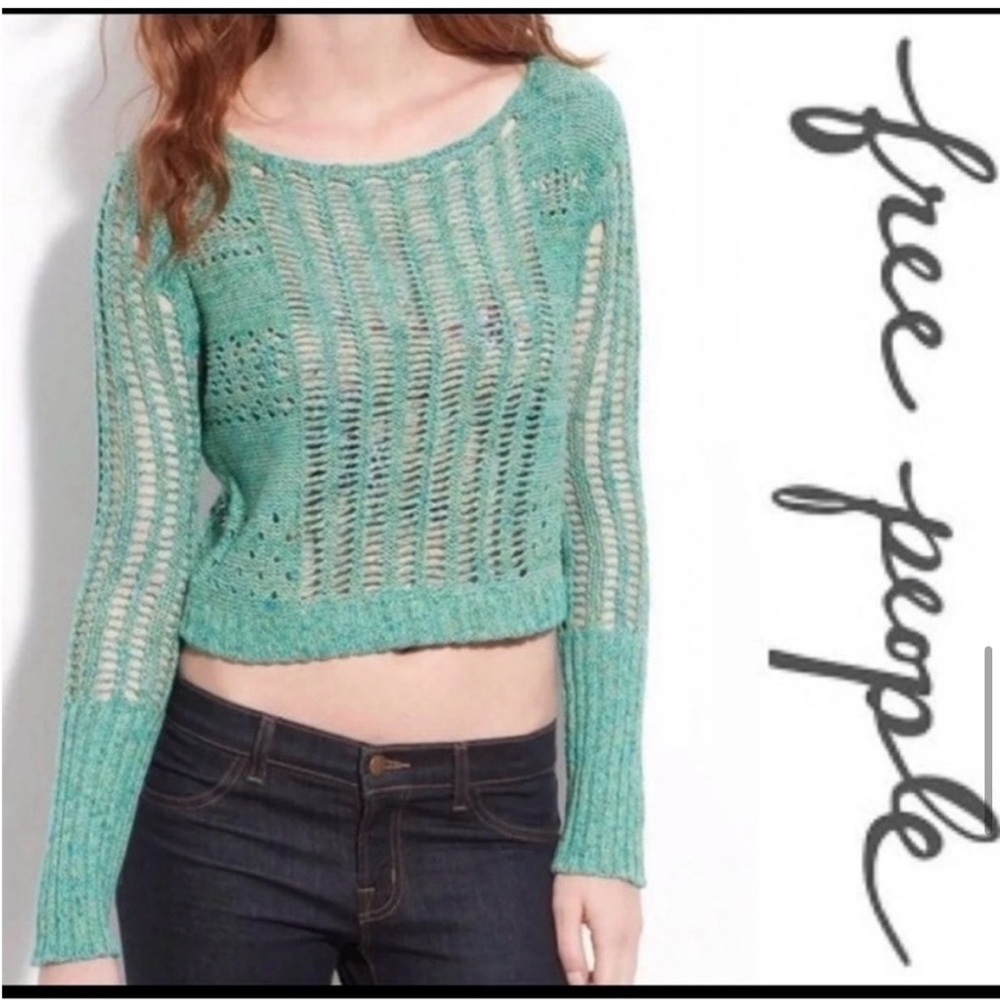 Free People Turquoise green crop sweater
